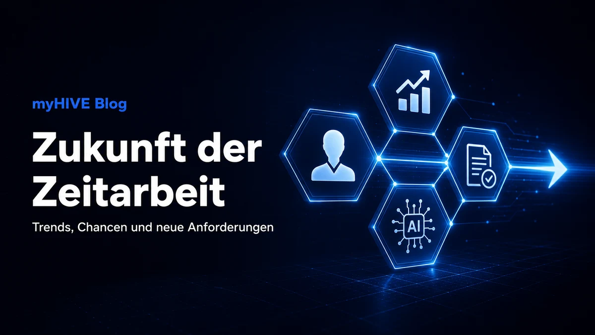 Vernetzte Symbole für Digitalisierung, Wachstum und neue Anforderungen in der Zeitarbeit
